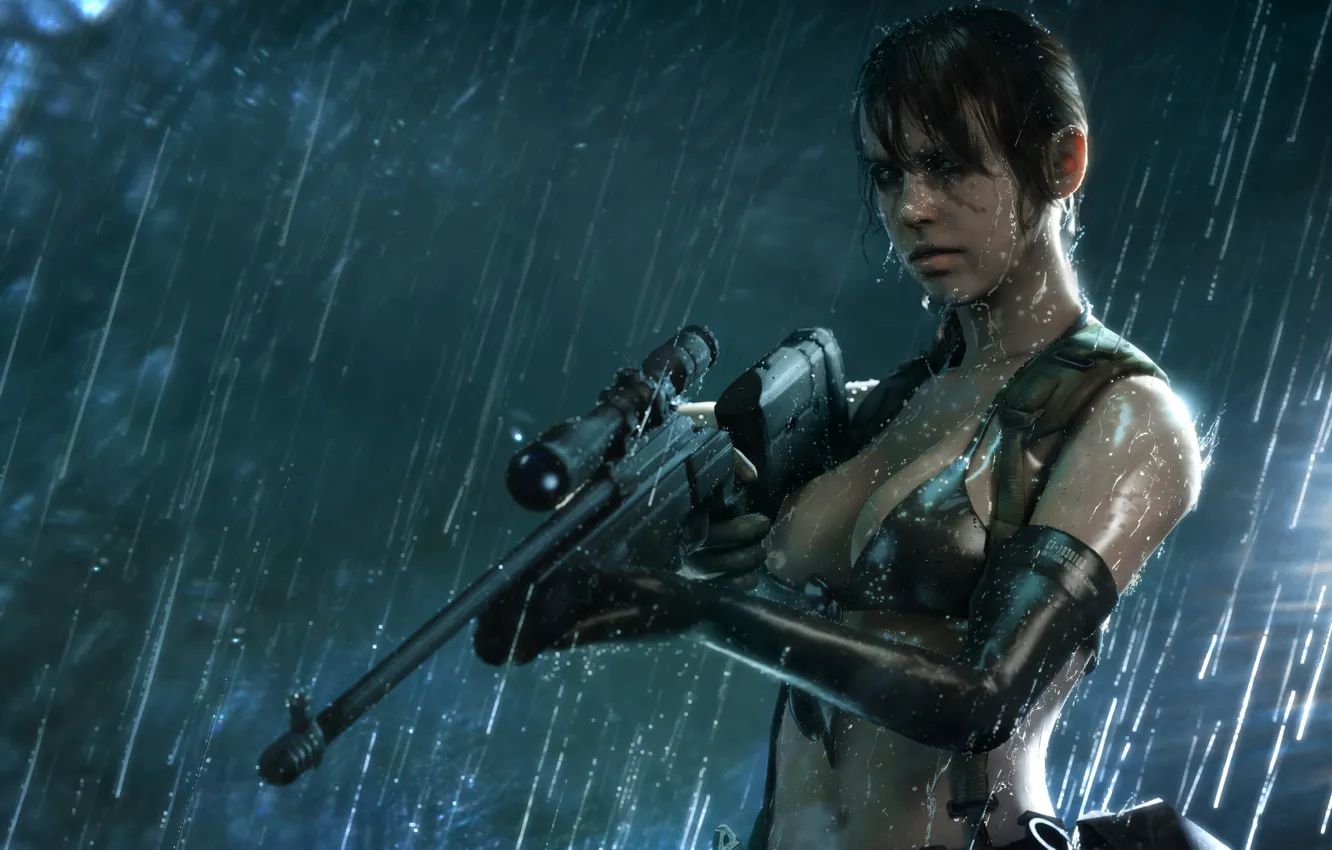 Photo wallpaper girl, rain, the game, girl, sniper, game, metal gear solid, rain, sniper, bikini, quiet, videogame, …