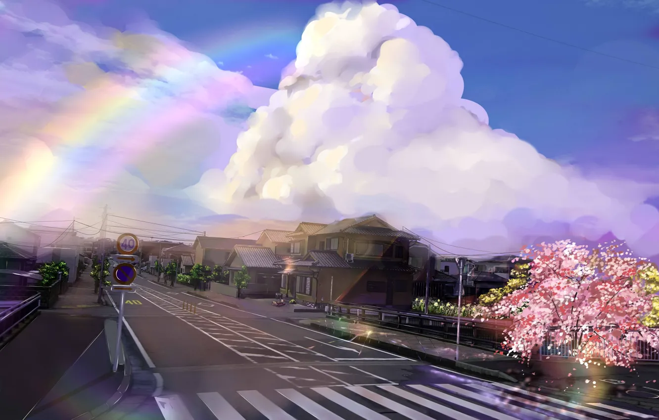 Photo wallpaper road, street, rainbow