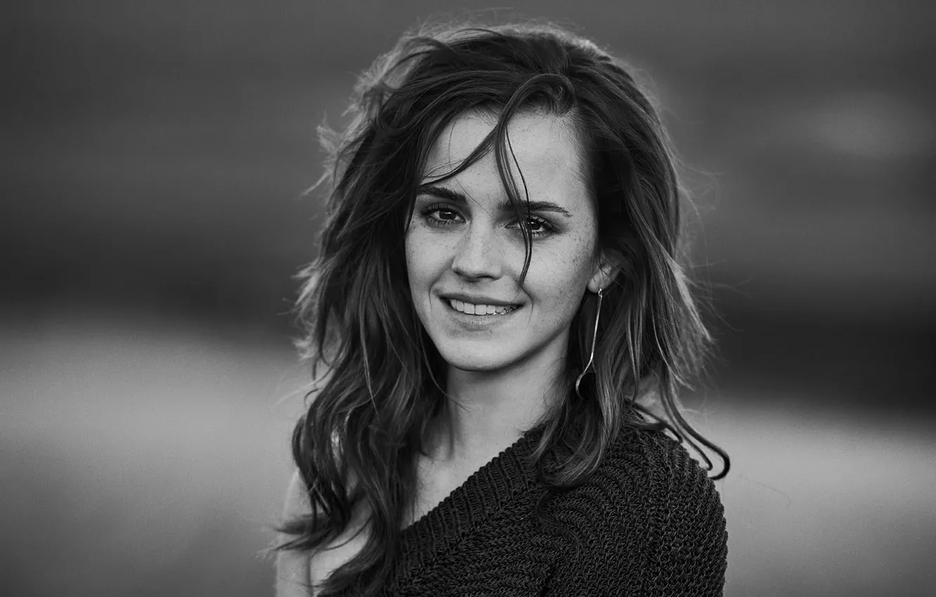 Wallpaper girl, black & white, actress, girl, Emma Watson, Emma Watson,  photoshoot, smile, actress images for desktop, section девушки - download