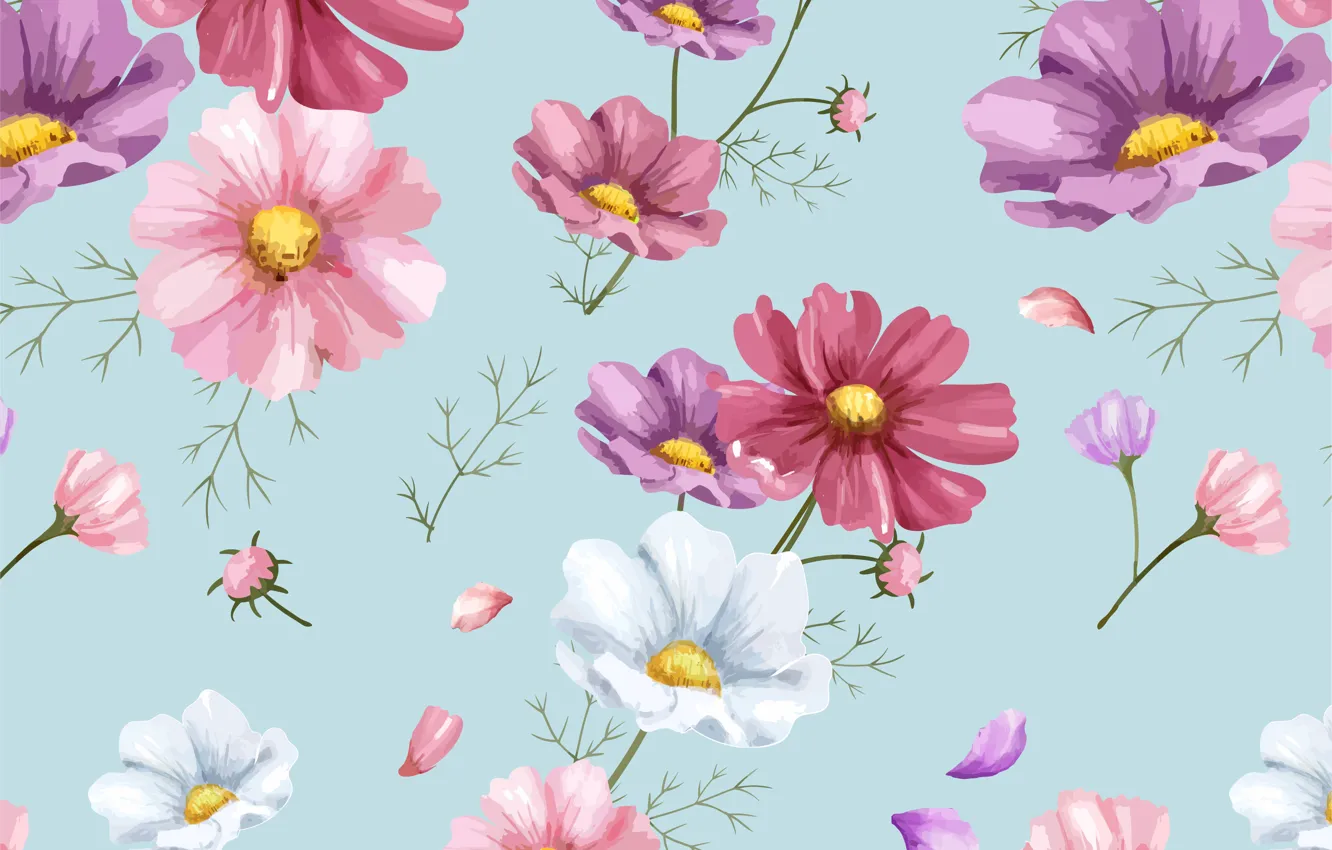 Photo wallpaper flowers, background, figure, colorful, ornament, pink, flowers, floral, background, pattern, cosmos, floral