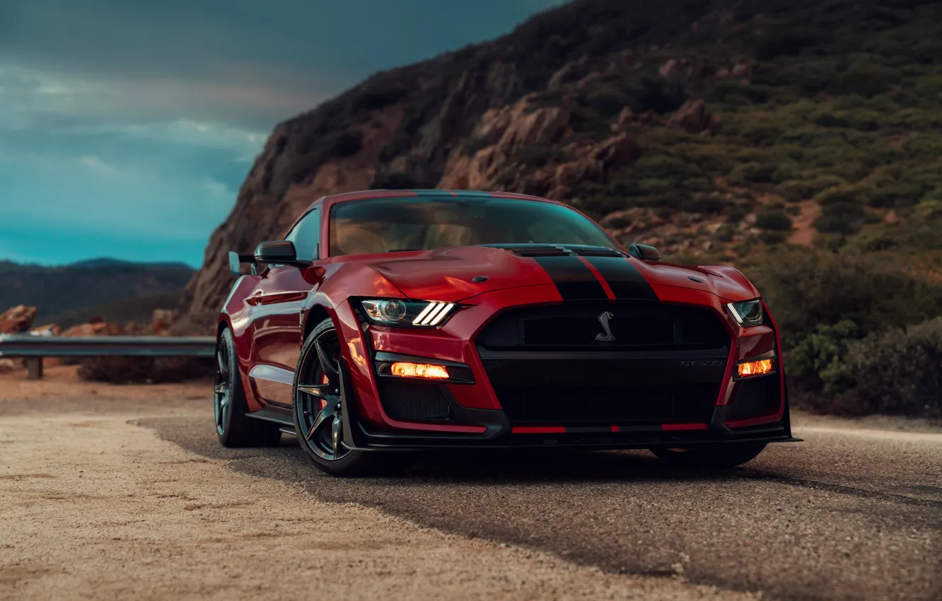 Photo wallpaper overcast, Mustang, Ford, Shelby, GT500, bloody, 2019