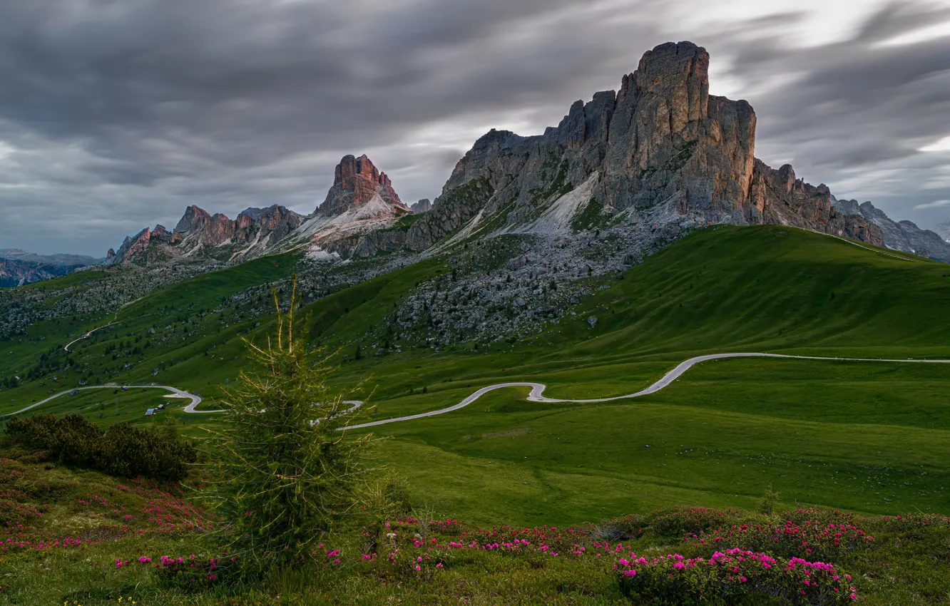 Photo wallpaper road, mountains, Italy, The Dolomites