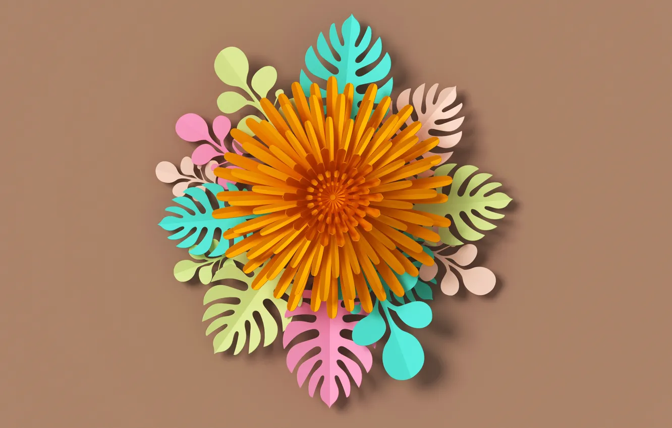 Photo wallpaper flowers, rendering, pattern, colorful, flowers, composition, rendering, paper, composition, floral