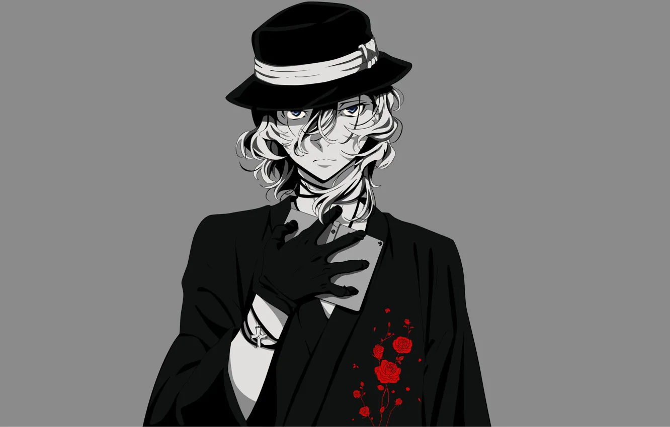 Photo wallpaper roses, hat, guy, Bungou Stray Dogs, Great from stray dogs