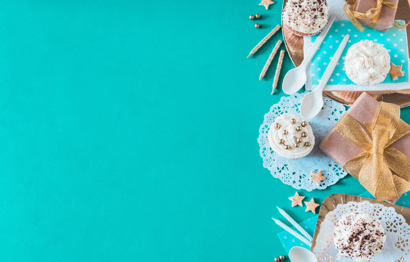Photo wallpaper background, gift, blue, dessert, decor, cupcakes, Birthday, Birthday