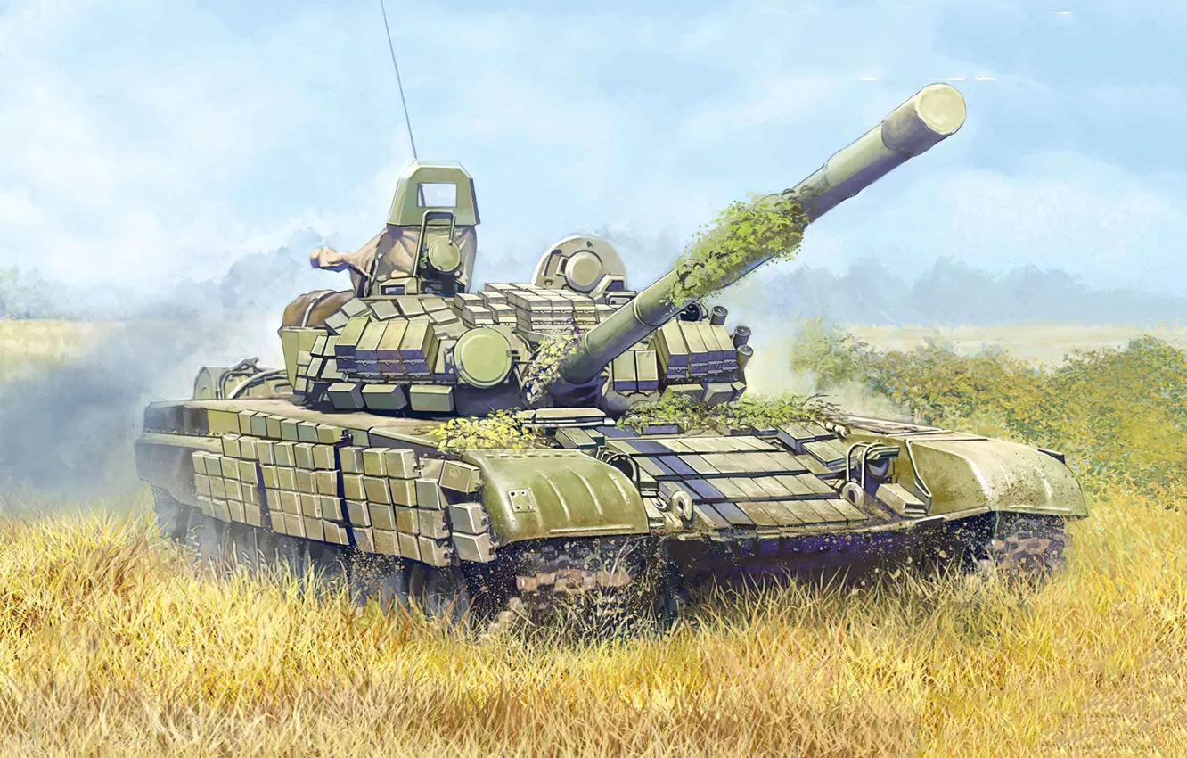 Photo wallpaper art, painting, tank, T-72