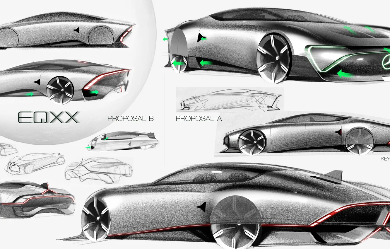 Photo wallpaper coupe, Mercedes-Benz, options, 2022, sketches, Vision EQXX Concept