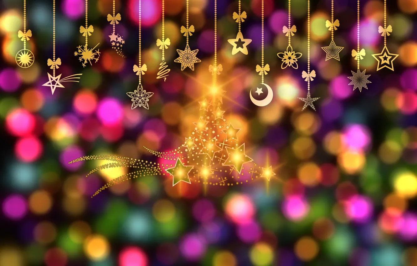 Photo wallpaper lights, New Year, Christmas, stars, herringbone