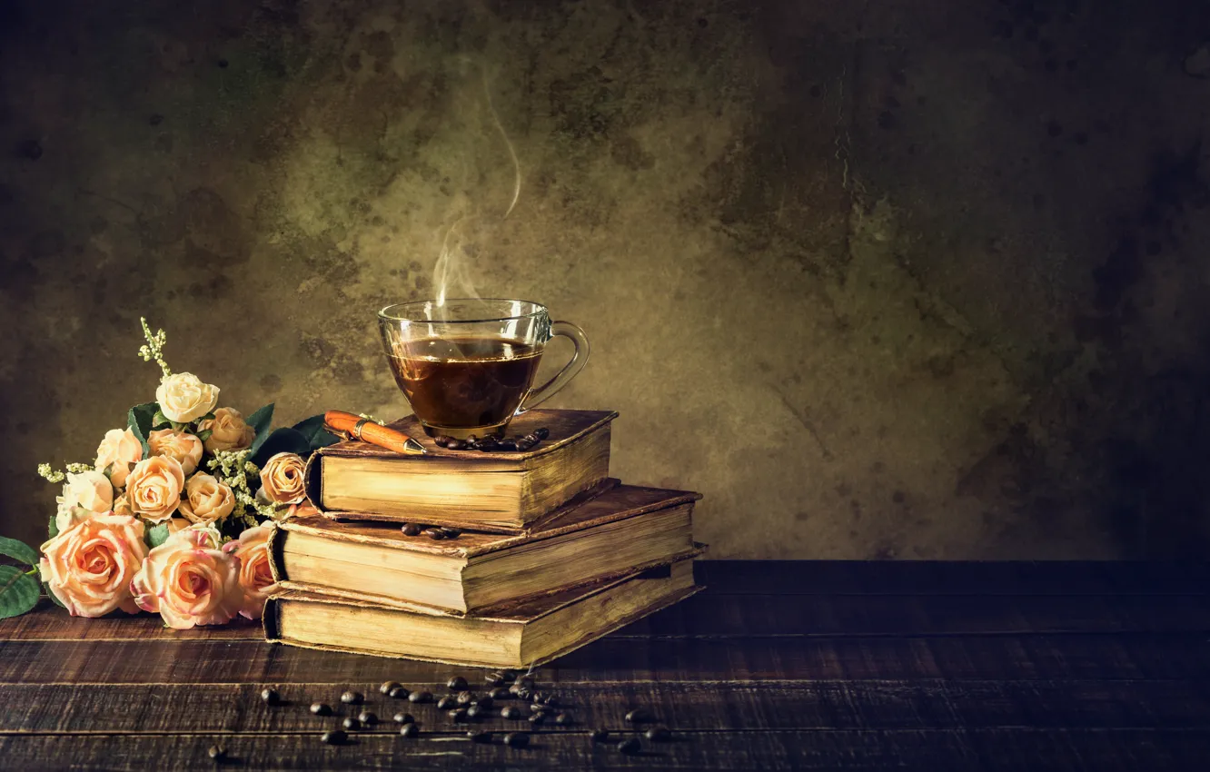 Wallpaper books, coffee, Cup, Roses, Vintage images for desktop, section  стиль - download