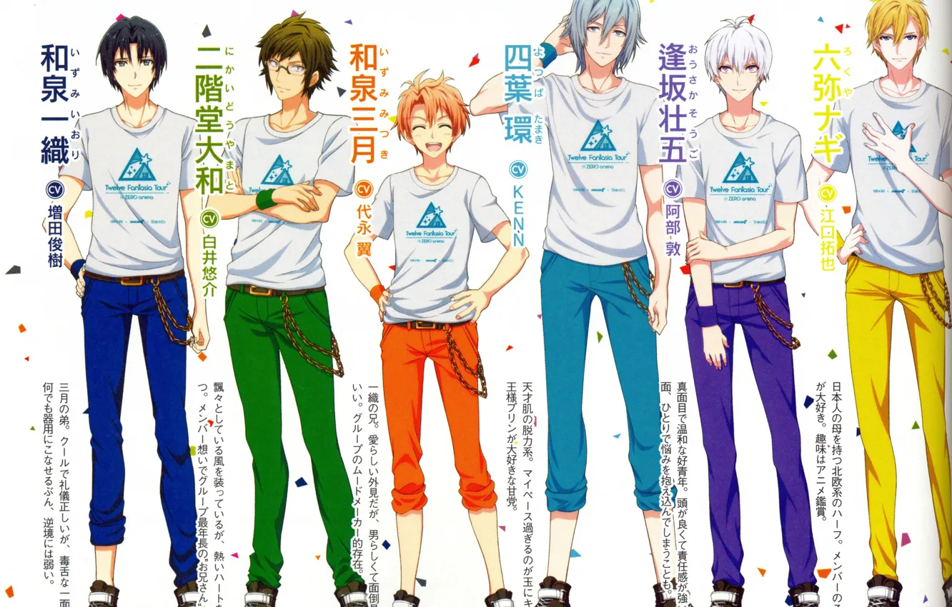 Photo wallpaper group, red, guys, blue hair, white t-shirt, growth, Yotsuba Tamaki, Ousaka Sougo, by Arina Tanemura, …