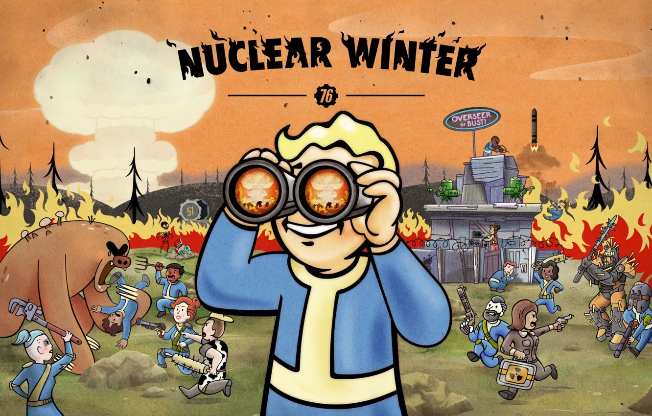 Wallpaper Fire Fallout Bethesda Softworks Bethesda Characters Game Art Vault Boy Nuclear Winter Vault Boy Fallout 76 Vault Boy Fallout 76 Nuclear Winter Nuclearwinter Images For Desktop Section Igry Download