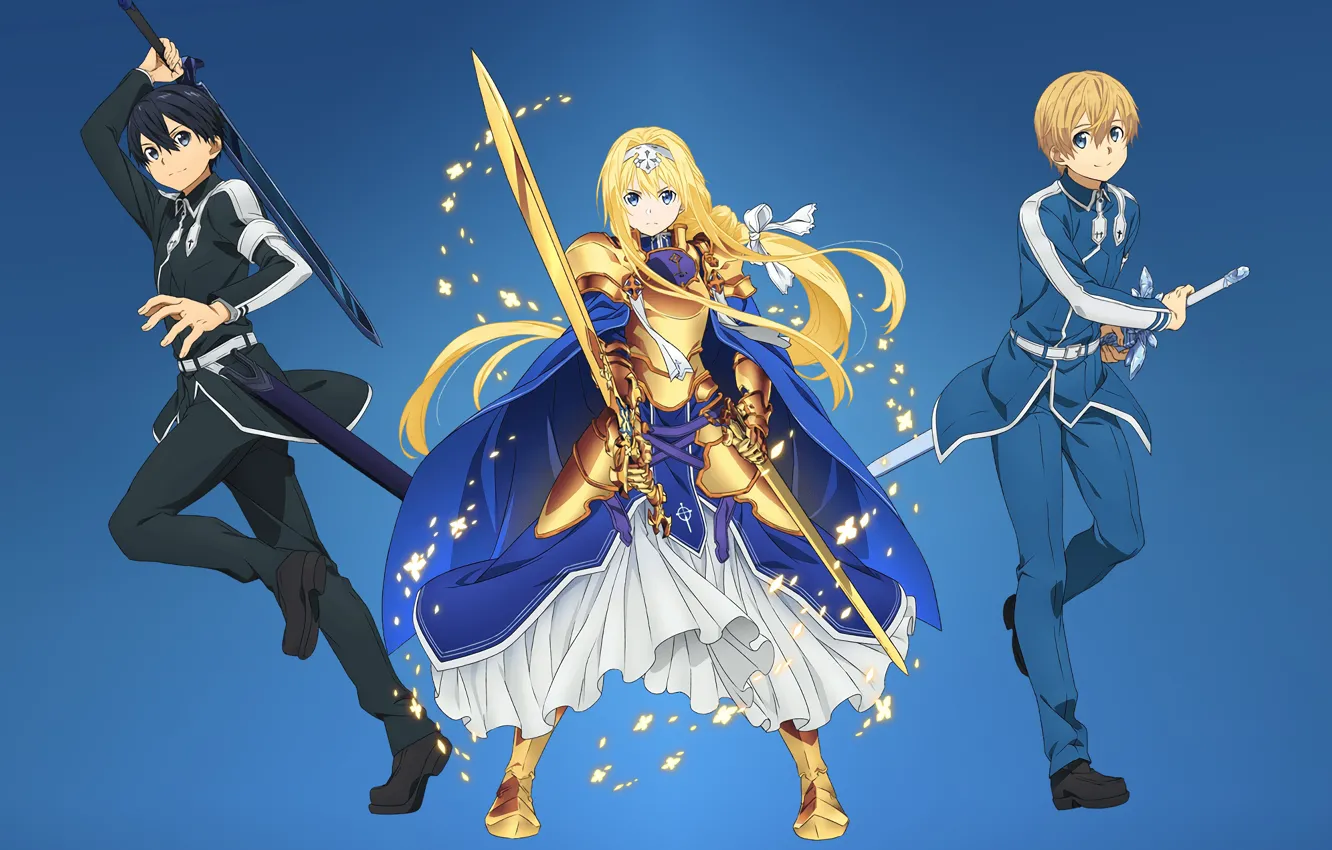 kawaii, girl, sword, gold, armor, anime