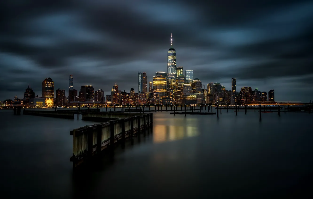 Photo wallpaper night, the city, new york, newport marina