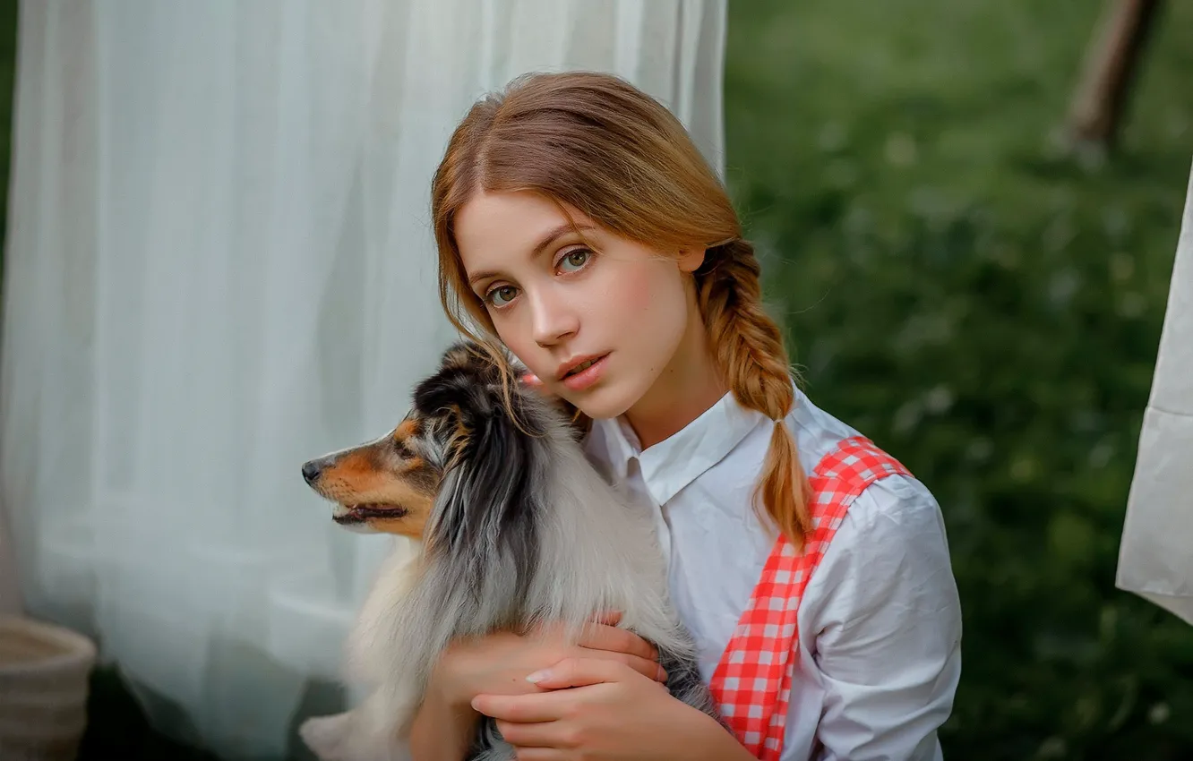 Photo wallpaper look, Girl, dog, beautiful, Ksenia Kokoreva, Nastassja Parshina, Yuriy Zaharov