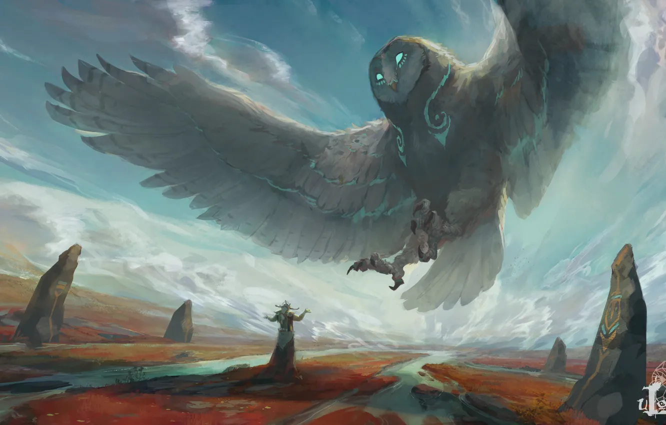 Wallpaper look, clouds, owl, wings, fantasy, art, deity images for desktop,  section фантастика - download