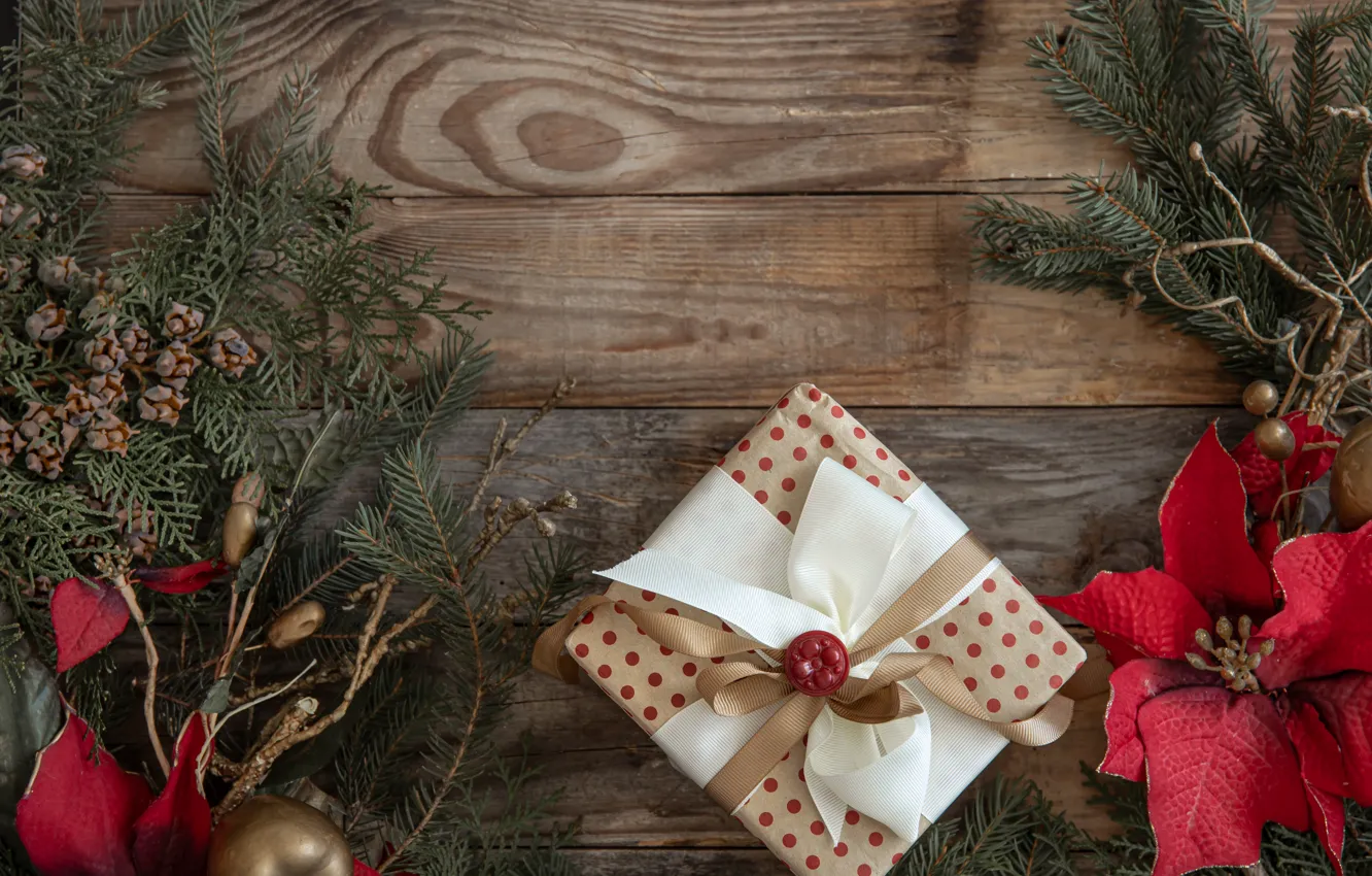 Photo wallpaper decoration, gift, Christmas, New year, christmas, new year, vintage, winter, merry, decoration, cozy, gift box