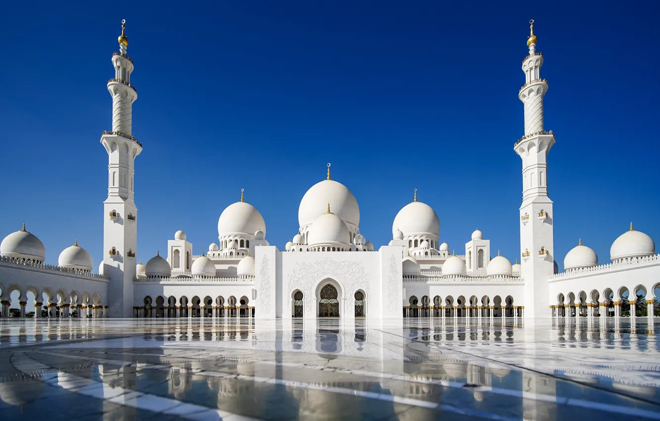 Wallpaper the sky, reflection, mosque, Abu Dhabi, UAE, The Sheikh Zayed  Grand mosque, Abu Dhabi, UAE, Sheikh Zayed Mosque images for desktop,  section город - download