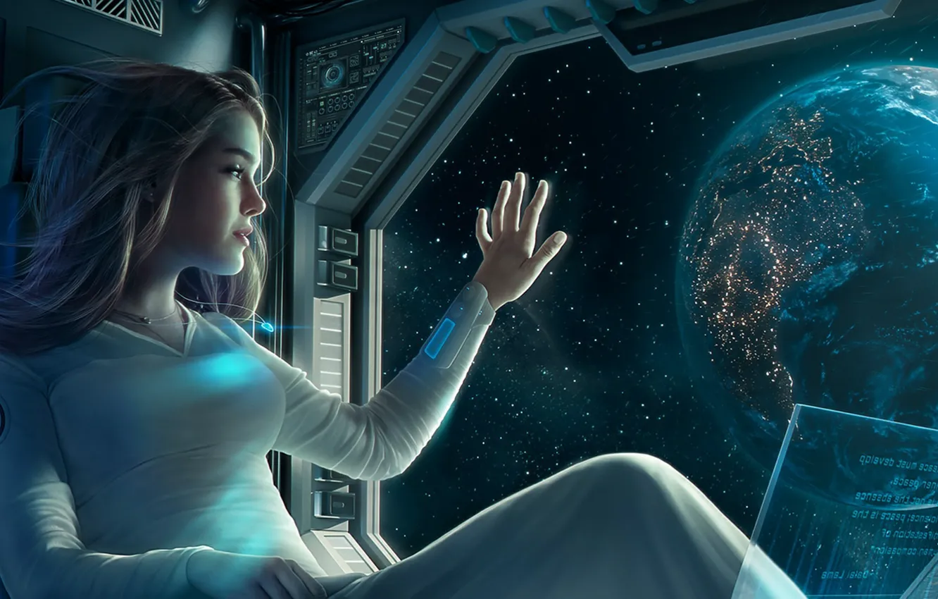 Wallpaper space, girl, fantasy, Earth, computer, science fiction, stars,  sci-fi, planet, artwork, fantasy art, illustration, futuristic, spaceschip  images for desktop, section фантастика - download