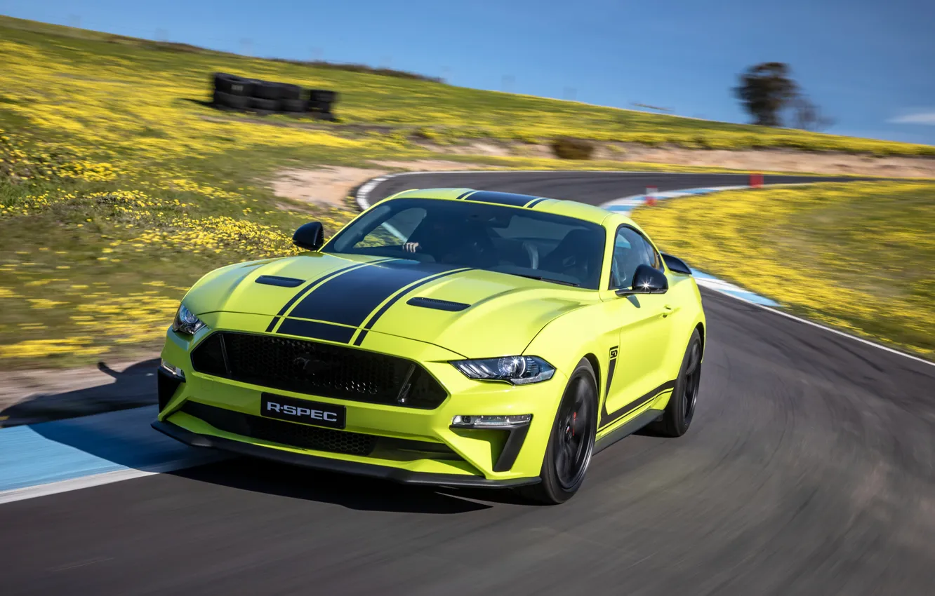 Photo wallpaper speed, Mustang, Ford, racing track, AU-Spec, R-Spec, 2019, Australia version