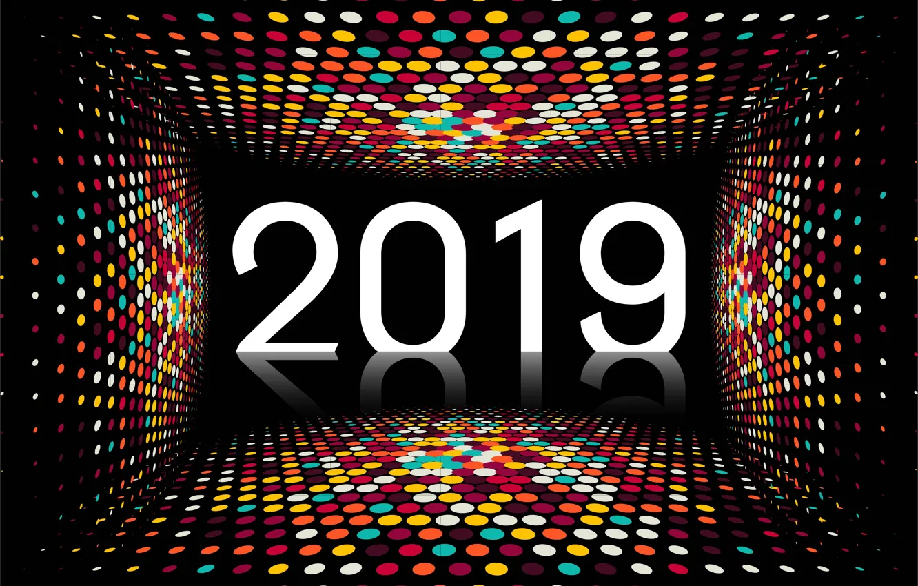 Photo wallpaper colorful, New Year, figures, black background, black, background, New Year, mosaic, Happy, sparkle, 2019