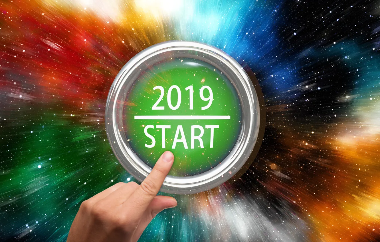 Photo wallpaper button, New year, start, 2019, come