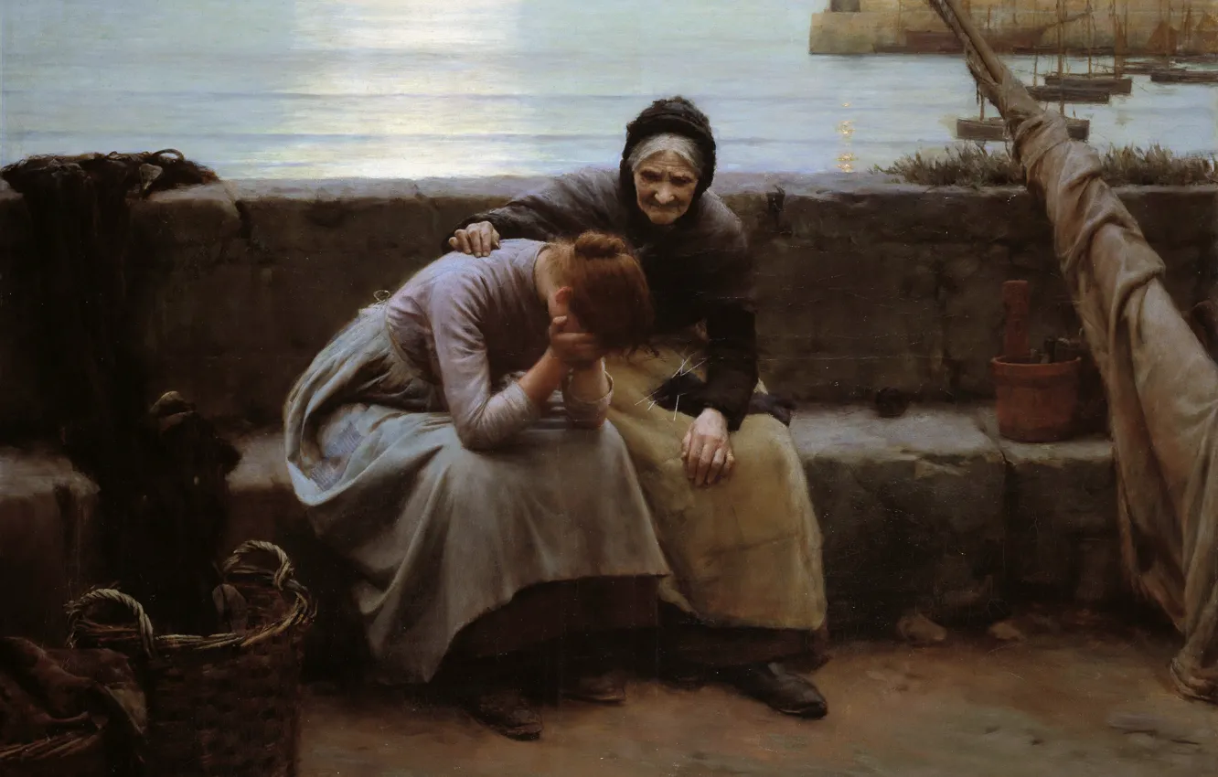 Photo wallpaper to Evening but Some Heart Did Break, Never Morning Wore, Walter Langley