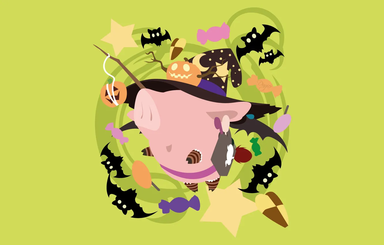 Photo wallpaper background, minimalism, Halloween, green background, pig, Nanatsu no Taizai, The seven deadly sins