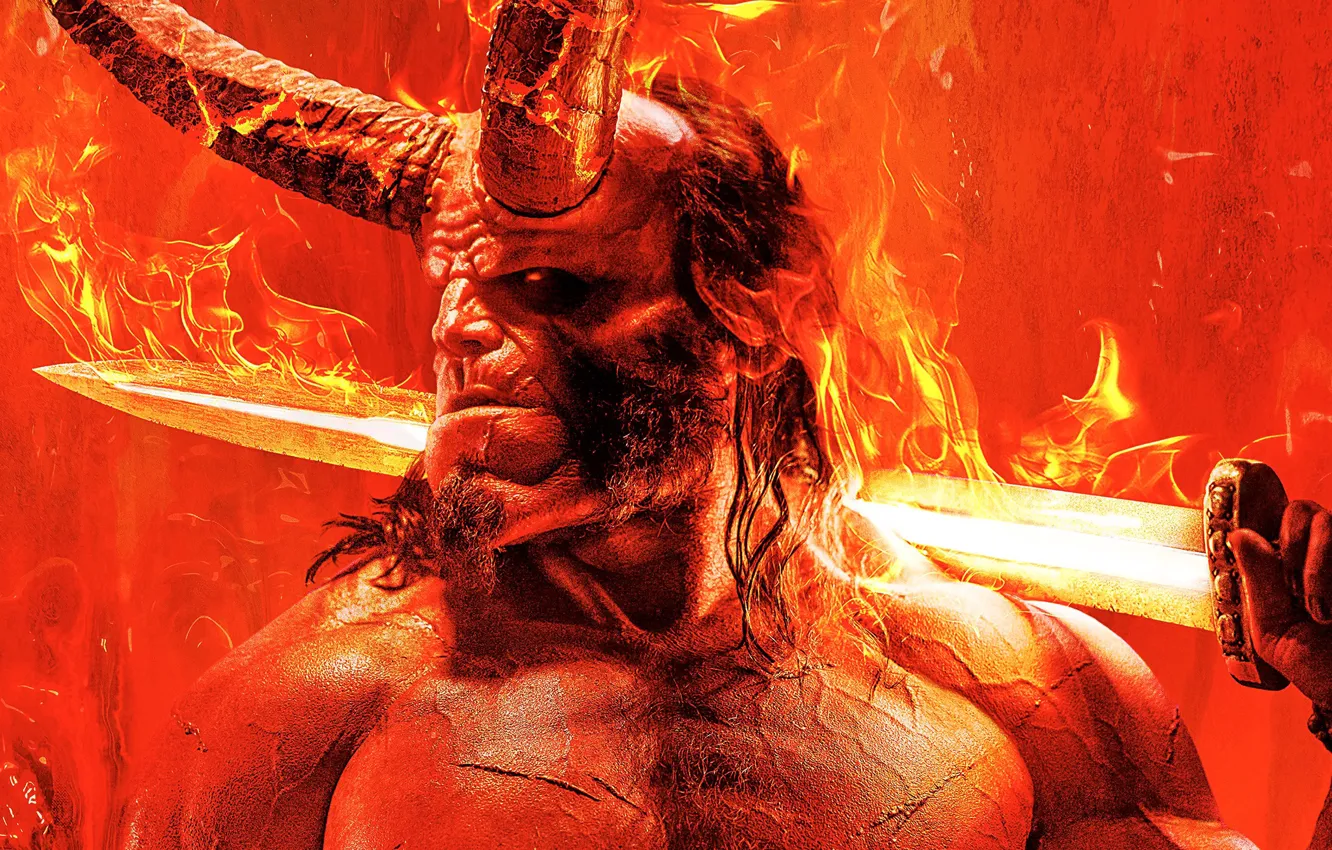 Wallpaper Red Background Fiction Fire Sword Horns Poster Hellboy Hellboy The Revival Of The Bloody Queen Images For Desktop Section Filmy Download
