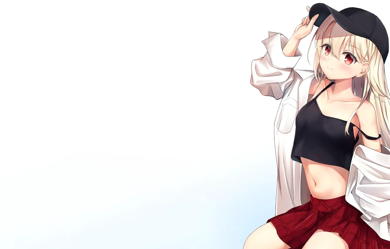 Photo wallpaper blouse, anime, red eyes, cap, white hair, short skirt
