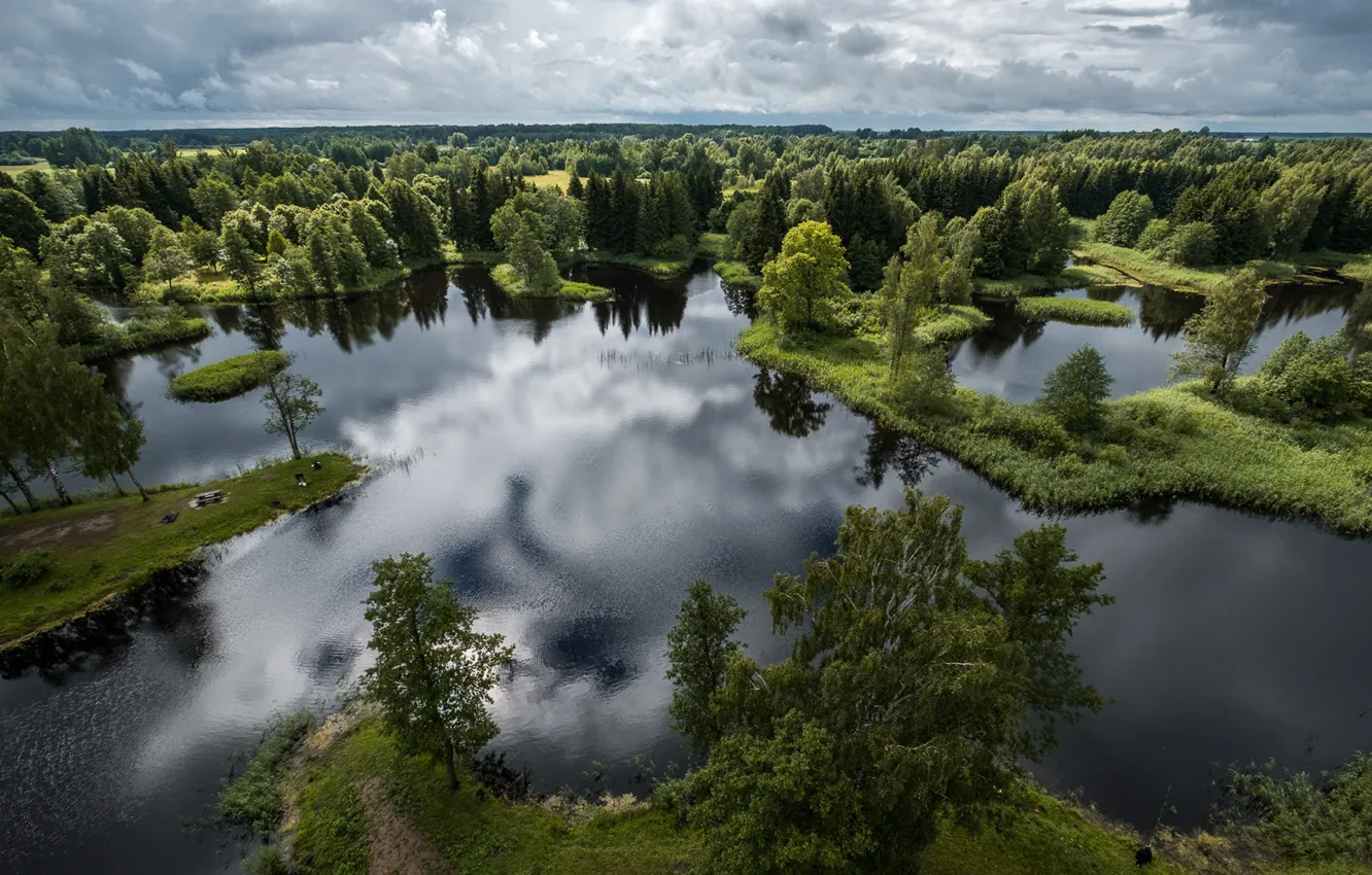Photo wallpaper forest, trees, panorama, lake, Lithuania, Lithuania, Kirkilasa lake, Birzai, Birzai, Kirkilai