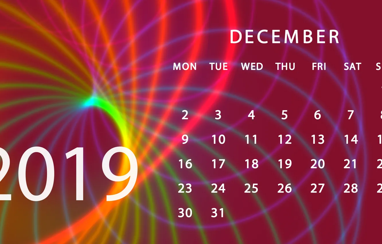 Photo wallpaper calendar, December, 2019