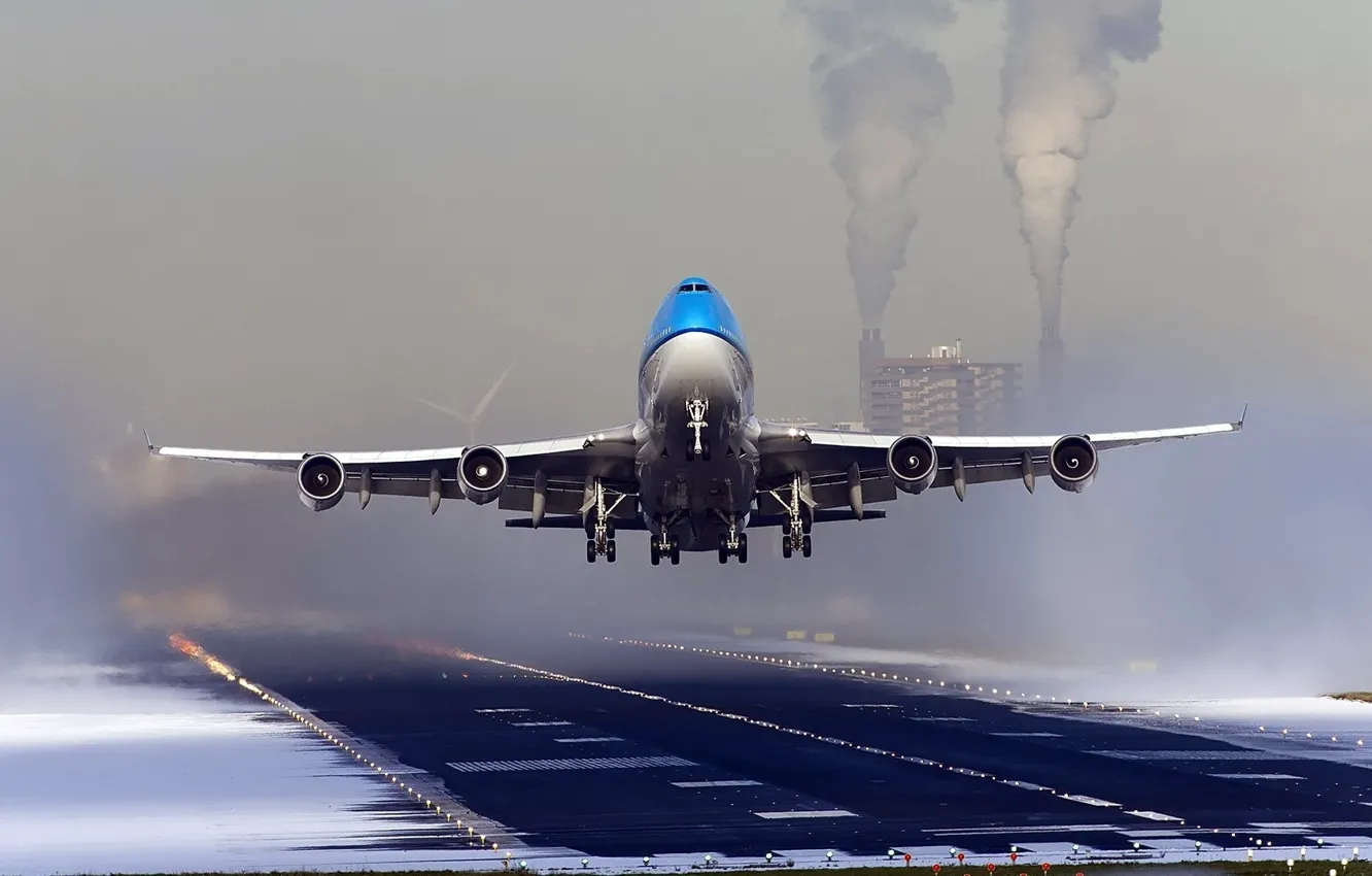 Photo wallpaper aviation, the plane, runway, landing, passenger liner, boeing 747, Dutch Airline