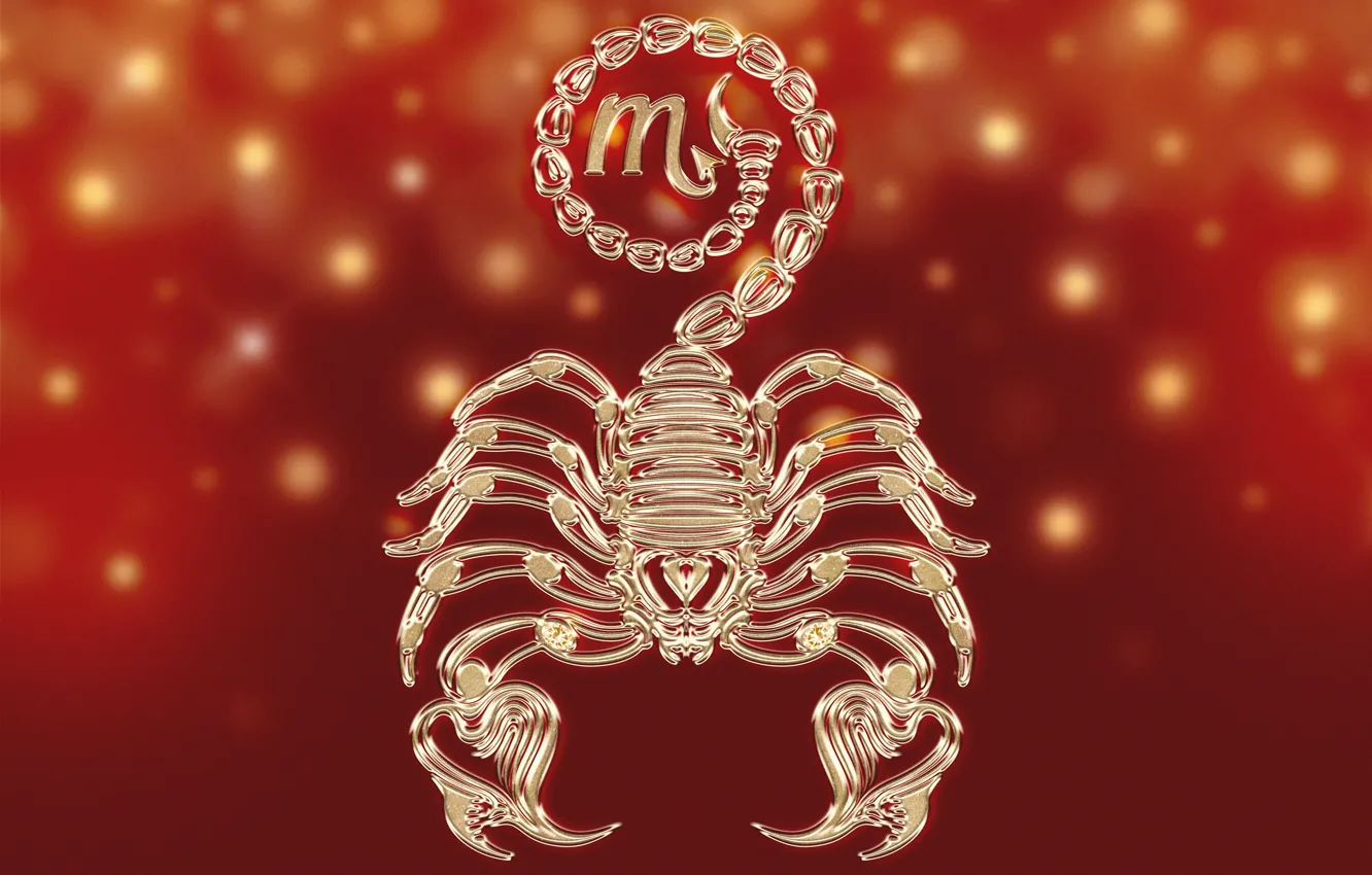 Wallpaper metal, lights, sign, graphics, Shine, styling, silhouette, symbol,  Scorpio, red background, the signs of the zodiac, symbols, zodiac, bokeh,  zodiac sign, astrology images for desktop, section разное - download
