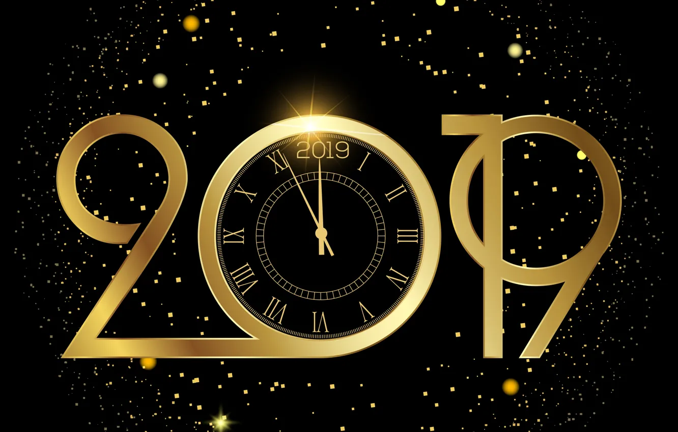 Photo wallpaper background, gold, New Year, figures, golden, New Year, Happy, 2019