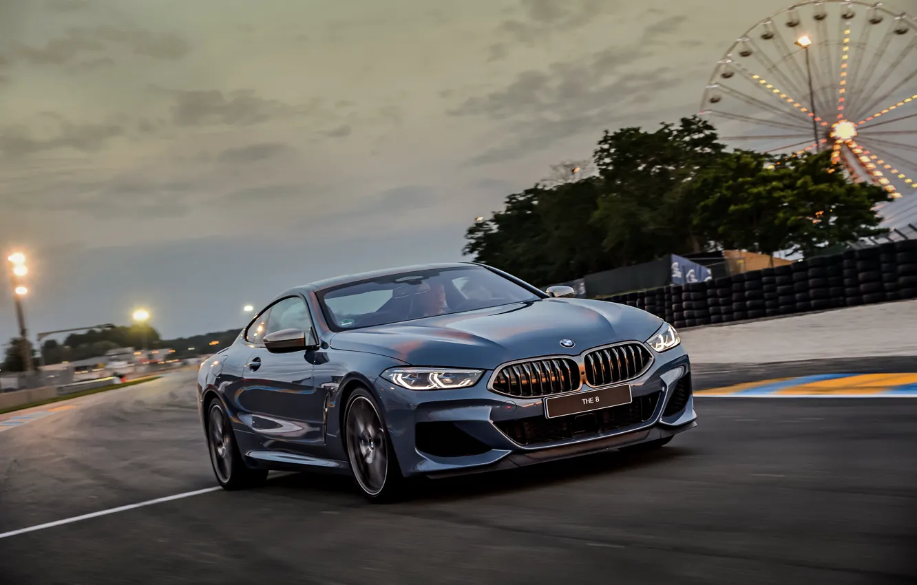 Photo wallpaper the sky, coupe, track, BMW, Coupe, 2018, gray-blue, 8-Series, pale blue, M850i xDrive, Eight, G15