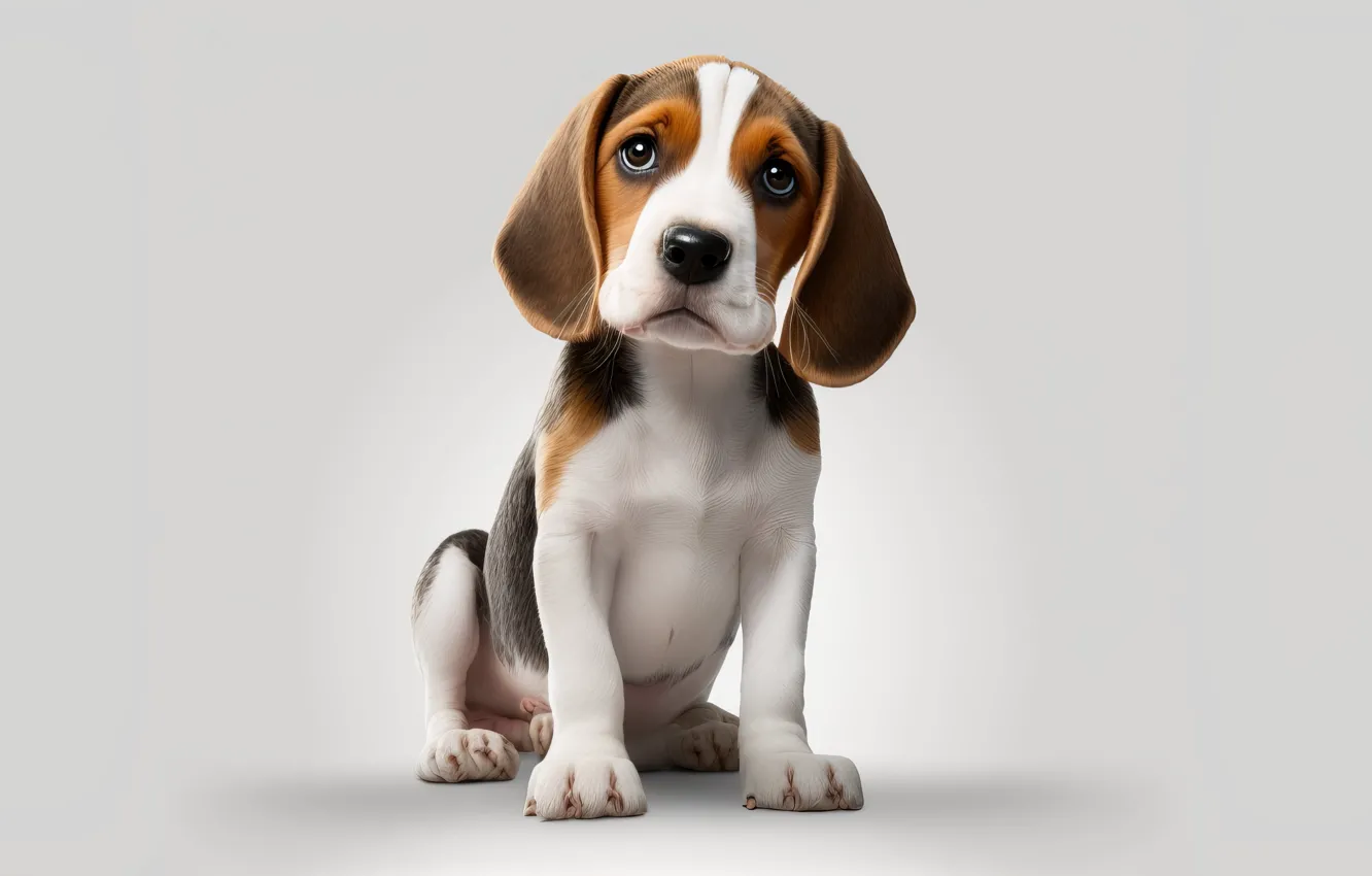 Photo wallpaper baby, puppy, light background, puppy, sad eyes, pet, baby, Milota, cute, Beagle, pet, beagle, woof …