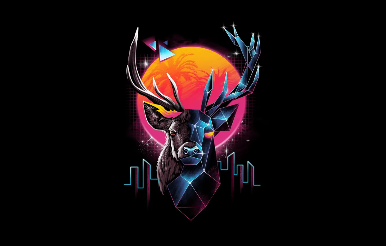 Wallpaper The sun, Minimalism, Star, Style, Deer, Background, Horns, Star,  Art, Art, Sun, Style, Neon, Background, Illustration, Animal images for  desktop, section минимализм - download