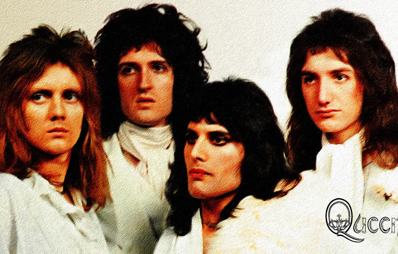 Wallpaper Wallpaper, figure, painting, canvas, Queen, Freddie Mercury,  Brian May, Roger Taylor, John Deacon, acrylic images for desktop, section  музыка - download
