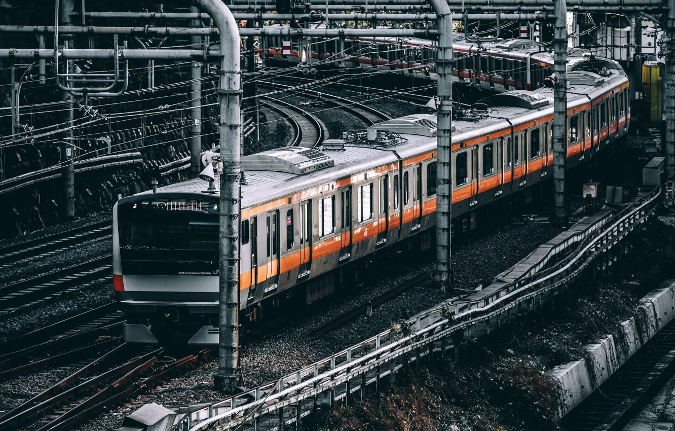 Photo wallpaper train, station, railroad, Tokyo, japan
