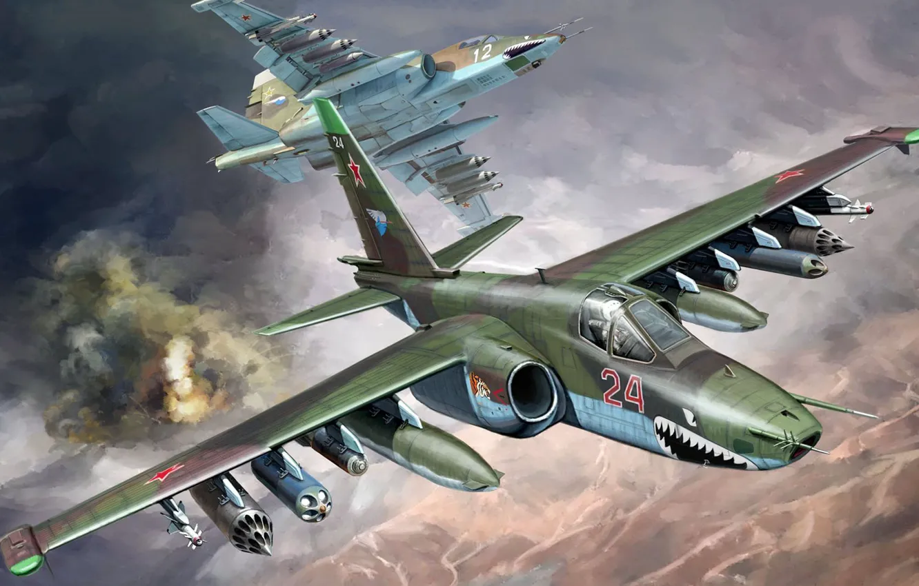 Photo wallpaper THE SOVIET AIR FORCE, Sukhoi, Su-25, Frogfoot, Attack, armored subsonic military aircraft, the war in …