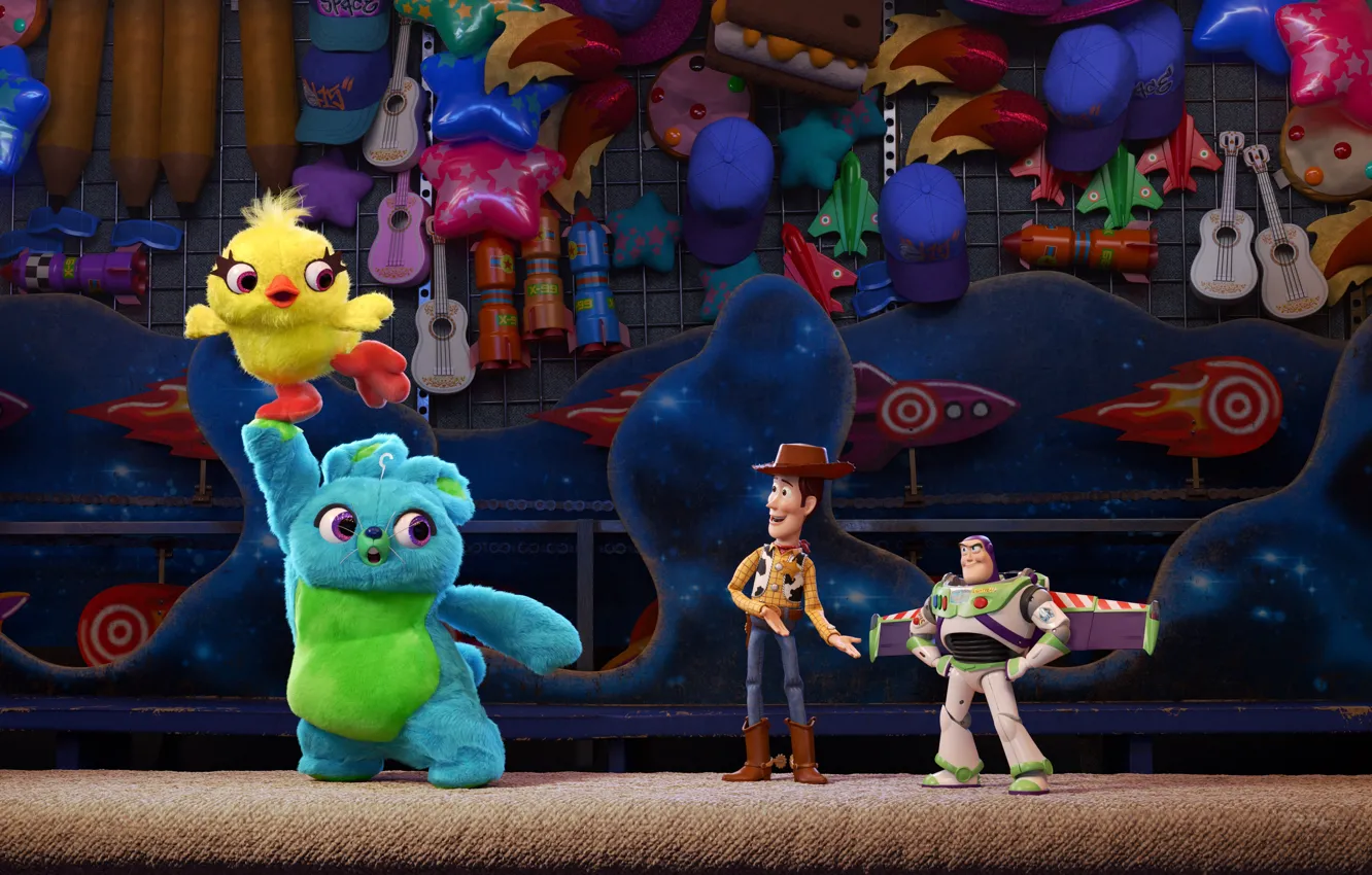 Photo wallpaper animation, cartoon, movie, toys, film, Toy Story, Buzz Lightyear, Sheriff Woody, plush, Toy Story 4