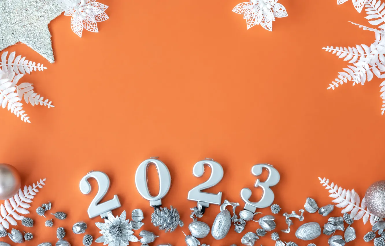 Wallpaper Christmas, New Year, Orange Background, Date, Christmas  Decorations, 2023 I
mages For Desktop, Section Новый Год - Download