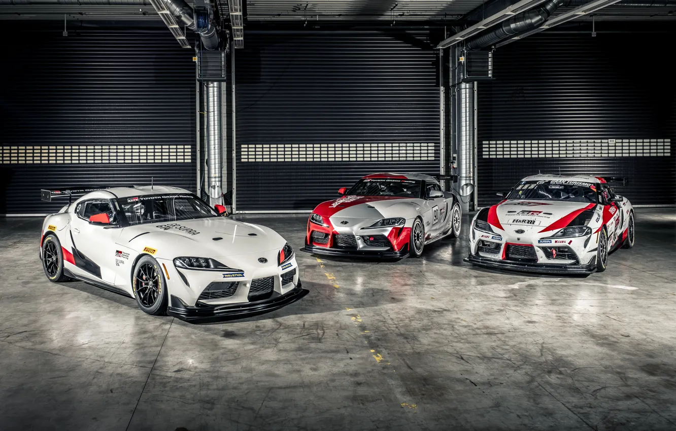 Photo wallpaper Hangar, Garage, Toyota, Supra, 2020, Toyota GR Supra GT4, Supra GT4
