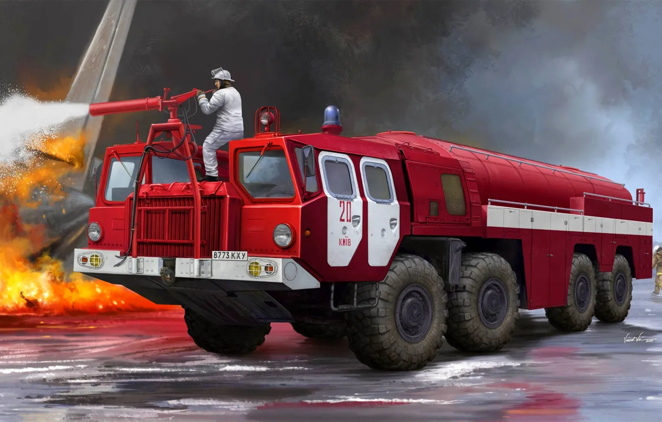 Photo wallpaper MAZ-7310, Machinery, Fire truck airport, Fire truck