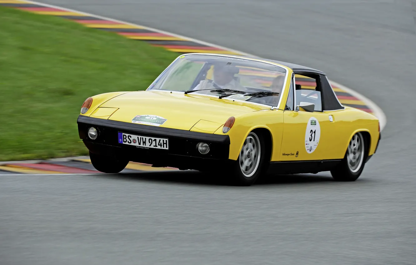 Photo wallpaper yellow, Porsche, Volkswagen, track, 1974, Targa, 914, VW-Porsche, coupe-Roadster, 914/4