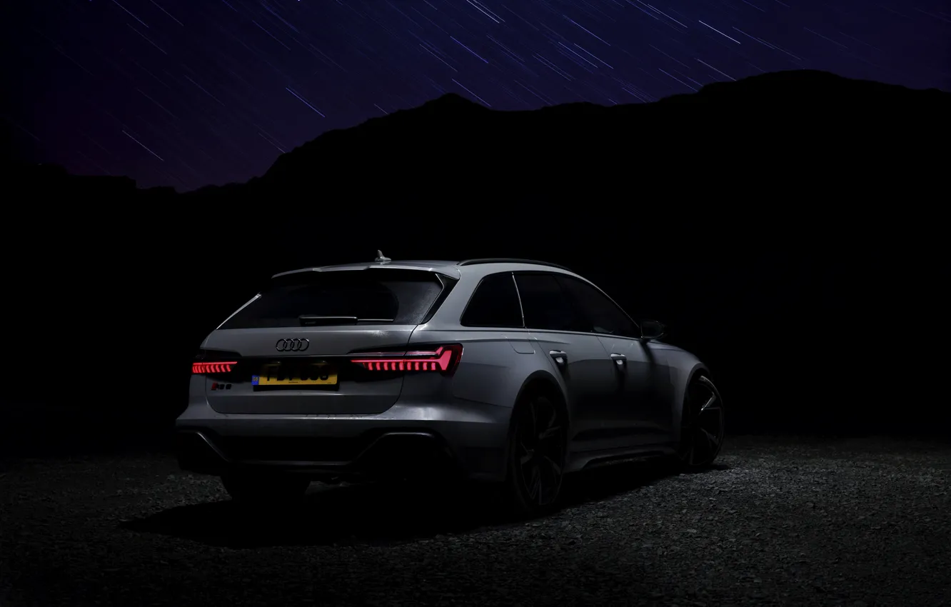 Photo wallpaper night, lights, Audi, back, universal, RS 6, 2020, 2019, V8 Twin-Turbo, RS6 Avant, UK-version