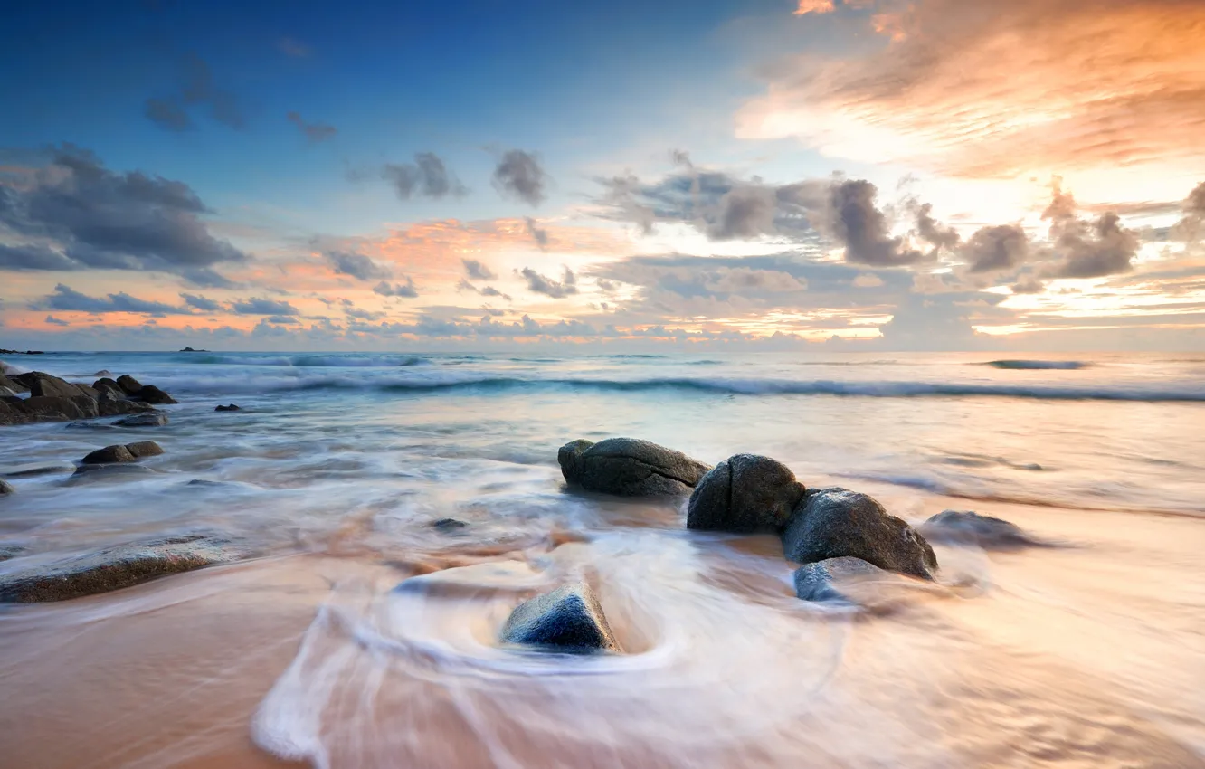 Photo wallpaper sand, sea, beach, summer, the sky, sunset, shore, summer, beach, sea, sunset, seascape, beautiful, sand