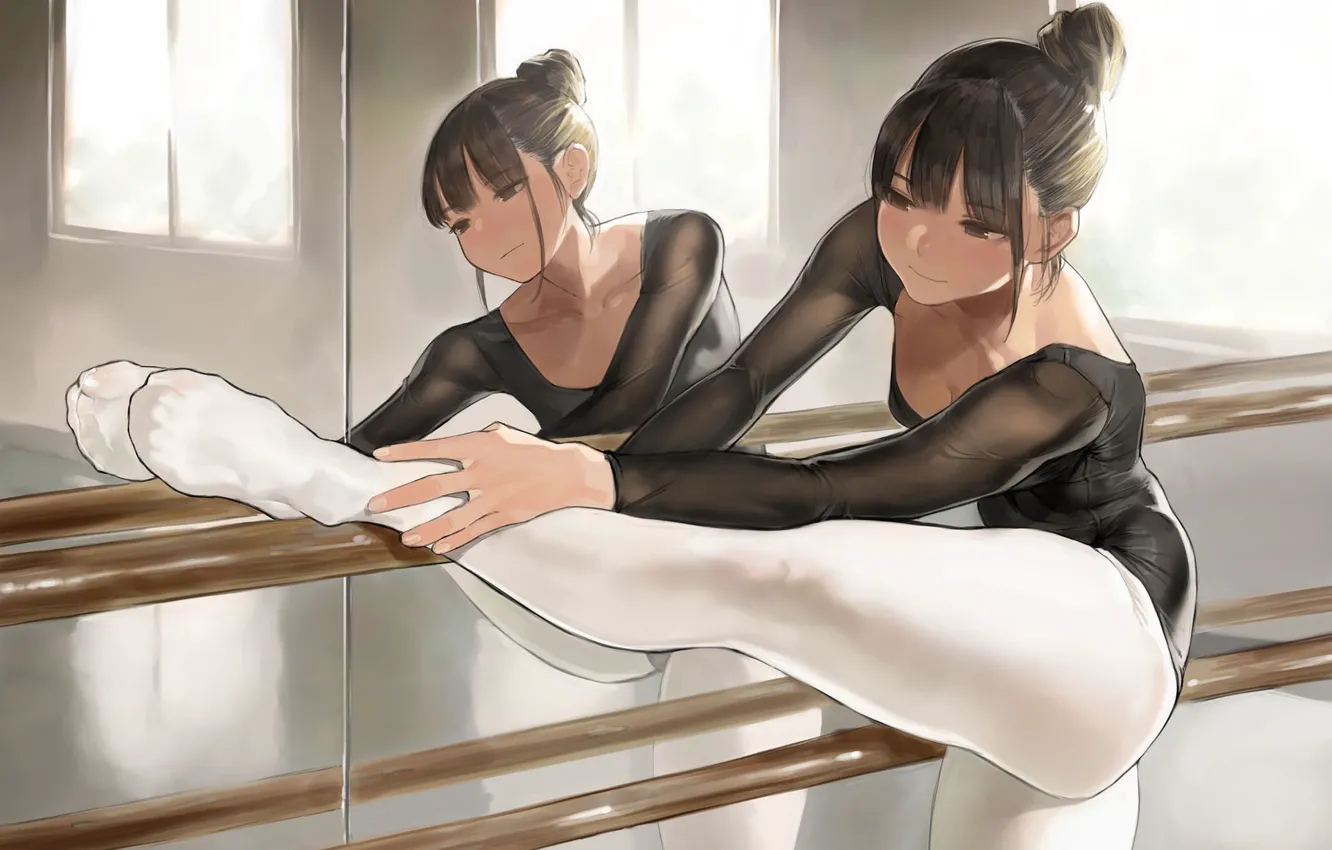 Photo wallpaper Girl, Mirror, Anime, Art, Ballerina