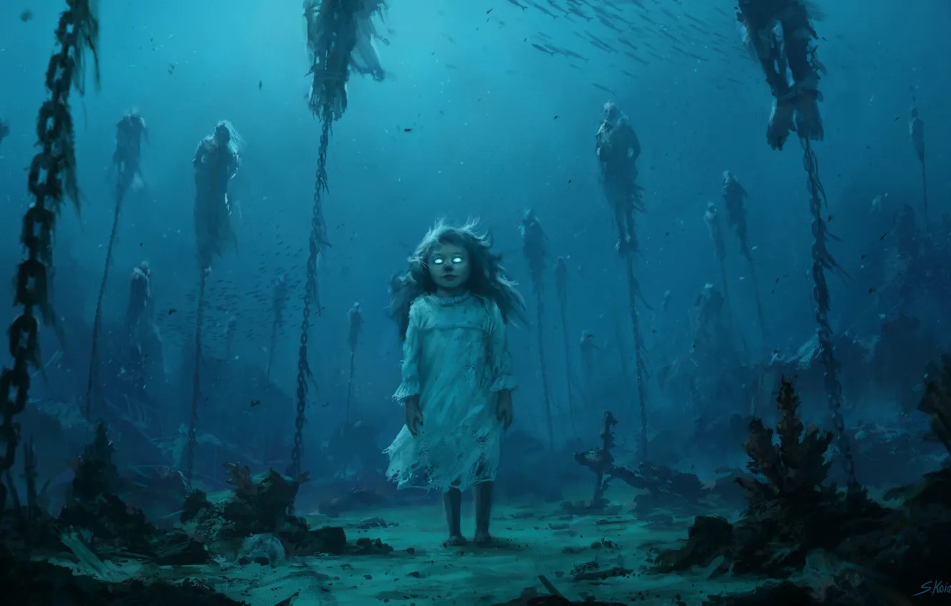 Wallpaper Water, Sea, Chain, Fantasy, Art, Ghost, Illustration, Horror,  Creepy, Stefan Koidl, by Stefan Koidl, The girl in the sea images for  desktop, section арт - download