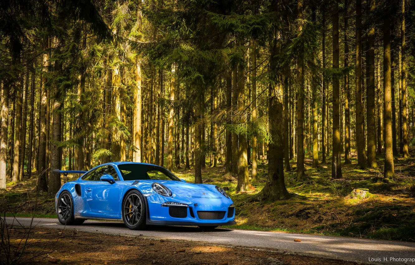Photo wallpaper 911, Porsche, Blue, Green, Evening, GT3 RS, Forest, VAG